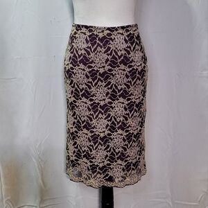 Georgiou Women's Purple Vintage Floral Lace Pull On Midi Skirt Size Small EUC